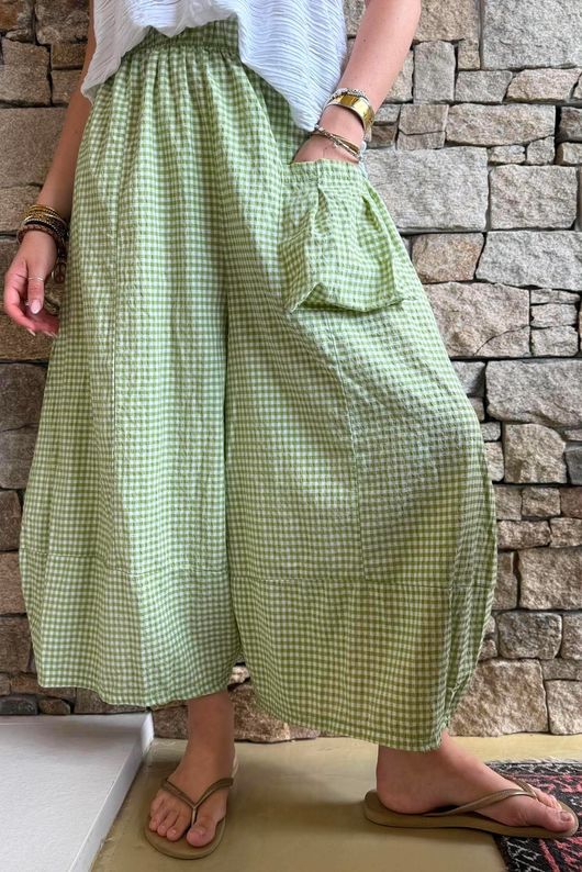 Arbi Gingham Pocket Culotte Pant Soft Olive